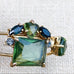 Vintage Monet Cluster Green Stone Gold Tone Cuff Bracelet