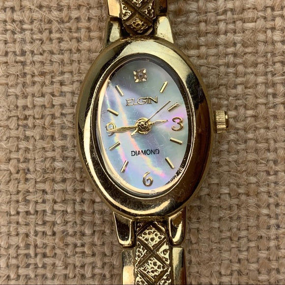 Elgin Diamond Oval Mother of Pearl Analog Watch