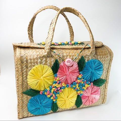 Vintage Large Woven Rattan Tote Beach Bag