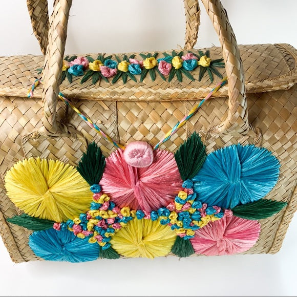 Vintage Large Woven Rattan Tote Beach Bag