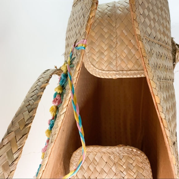 Vintage Large Woven Rattan Tote Beach Bag