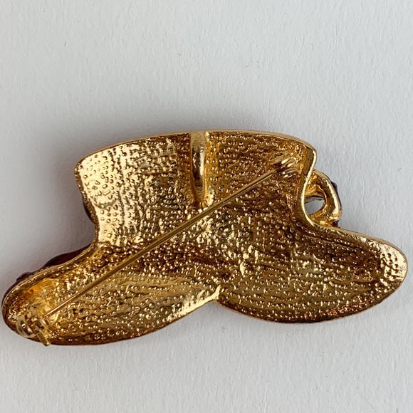 Brooch Red Hat Purple Bow Ribbon Gold Tone Pin