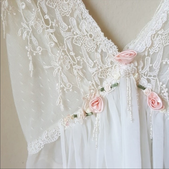 Vtg Cabernet Sheer and Lace Ivory 2pc Nightgown