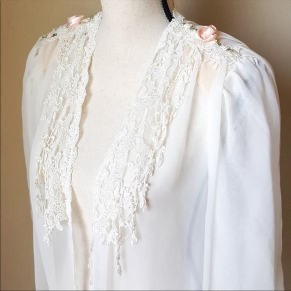 Vtg Cabernet Sheer and Lace Ivory 2pc Nightgown
