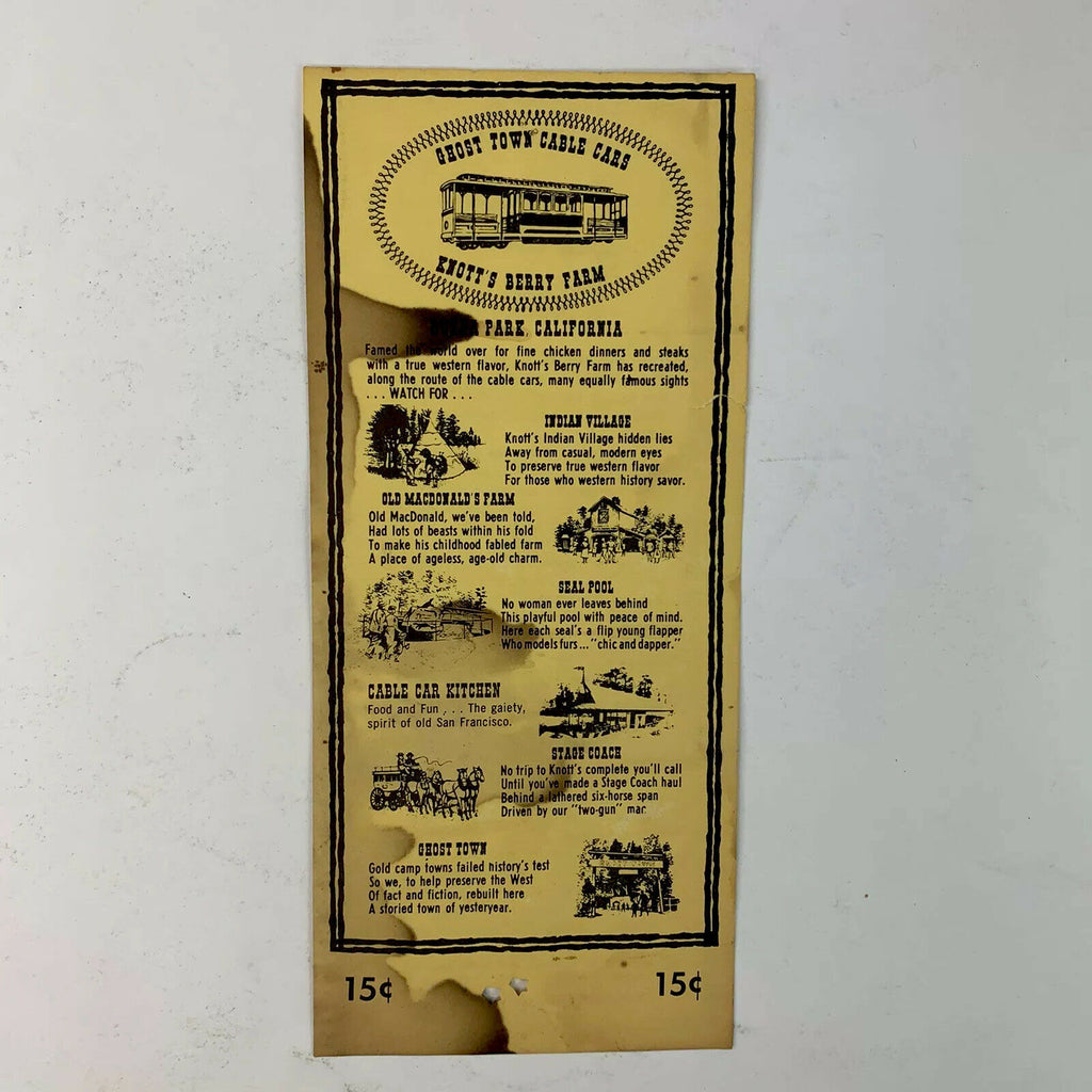 Ghost Town Cable Cars Knotts Berry Farm 15 Cent Fare Ticket