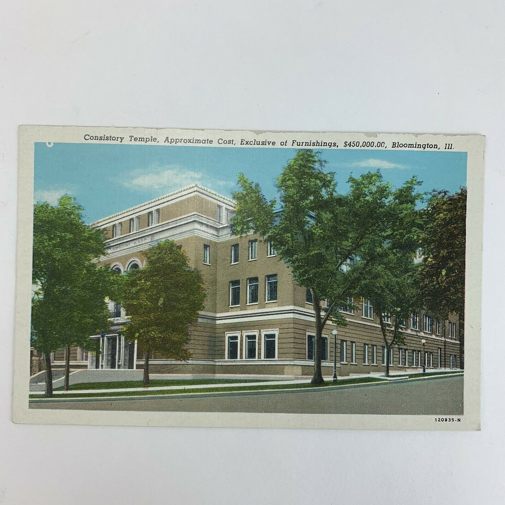 Bloomington Illinois Consistory Temple Street View Postcard