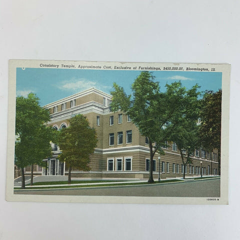 Bloomington Illinois Consistory Temple Street View Postcard