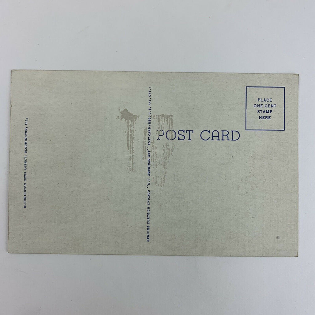 Bridge Pavillon and Animal House Miller Park Bloomington Illinois Linen Postcard