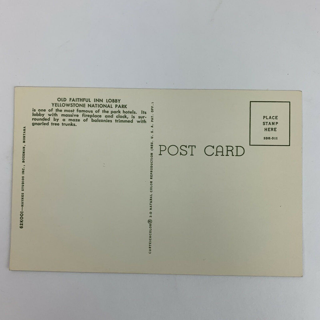 Old Faithful Inn Lobby Yellowstone National Park Postcard