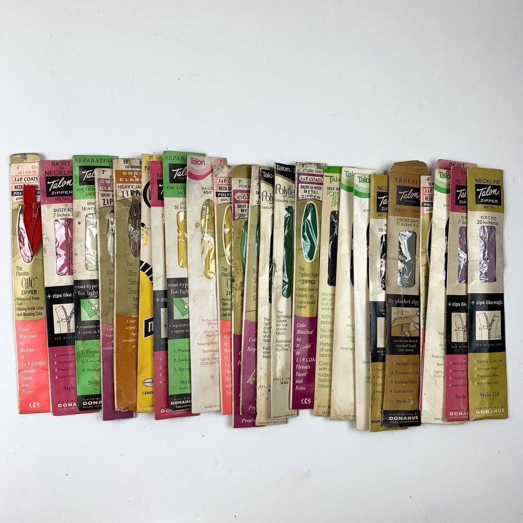 Vintage Mixed Lot 24 Old Stock Metal Sew in Zippers Talon J&P Coats Assortment