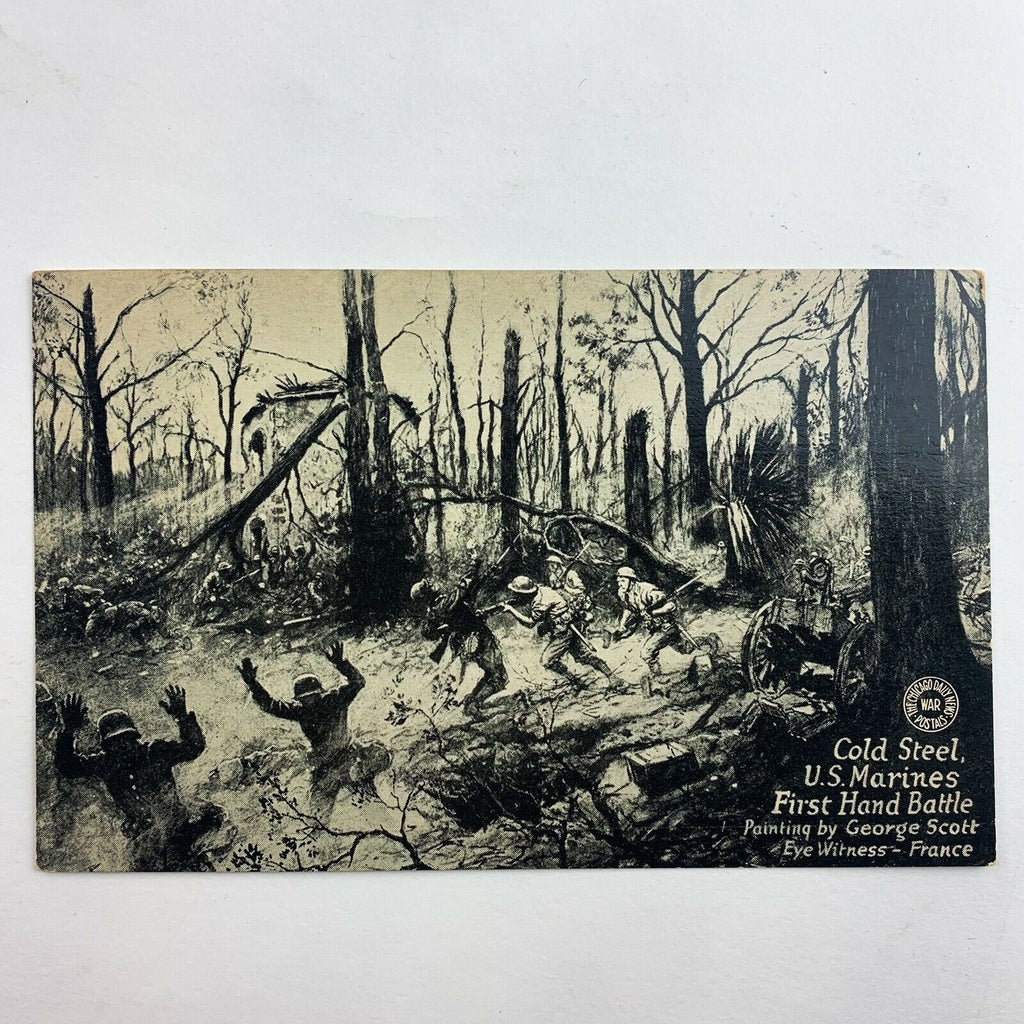 U.S. Marines First Hand Battle Cold Steel In France Postcard Chicago Daily News