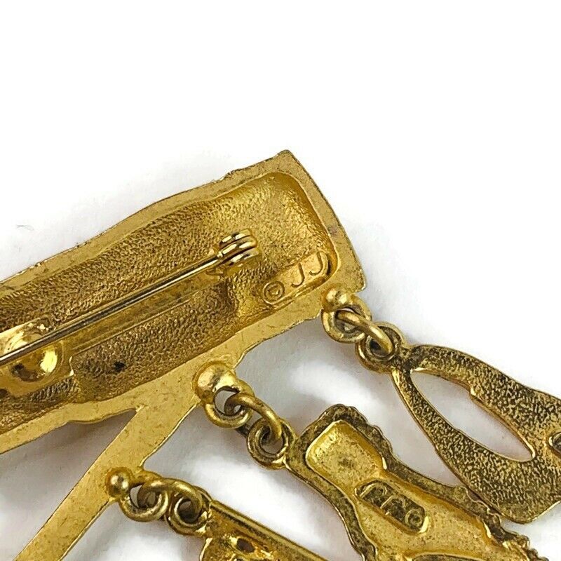 Vintage JJ Jonette Jewelry Gold Tone Golf Club Bag Dangle Pin Brooch