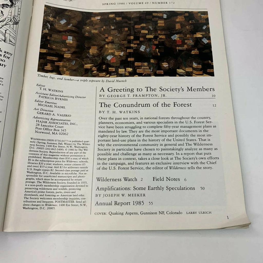 Wilderness Magazine The Wilderness Society 1986 Volume 49