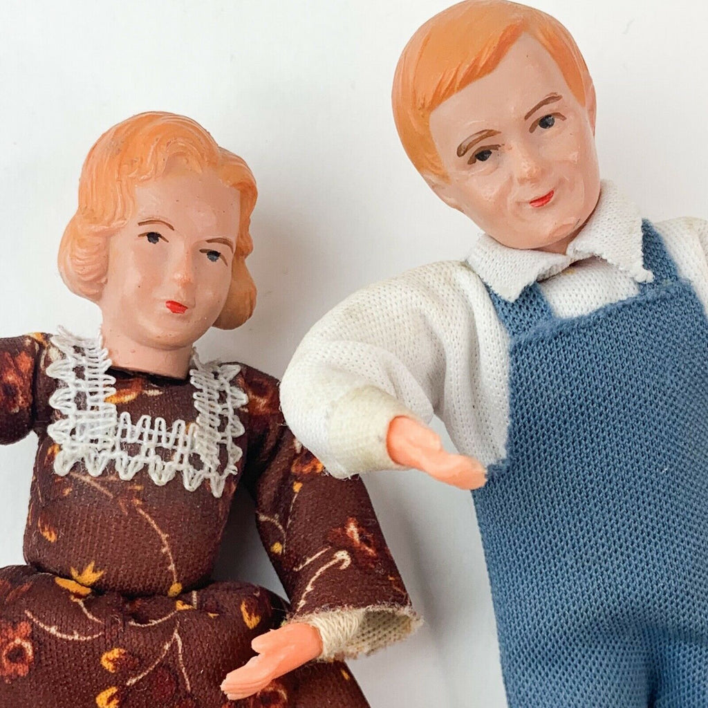 Vintage Pair of Bendable Plastic Miniature Dolls Dad and Mom 6"