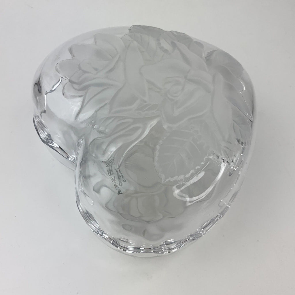 Home Beautiful Japan Glass Heart Lidded Trinket Box Candy Dish Frosted Roses