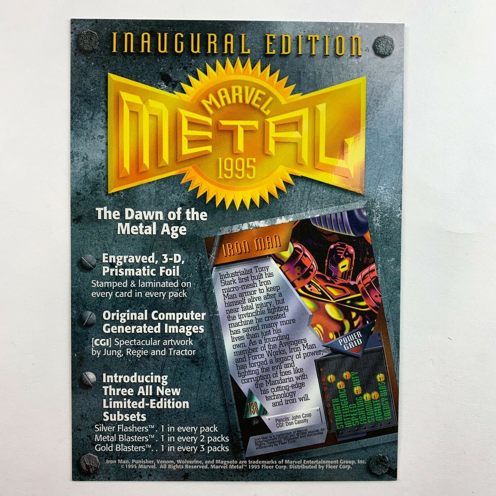 1995 Marvel Metal 4 Card Promo Sheet Uncut Flasher Venom Wolverine Iron Man
