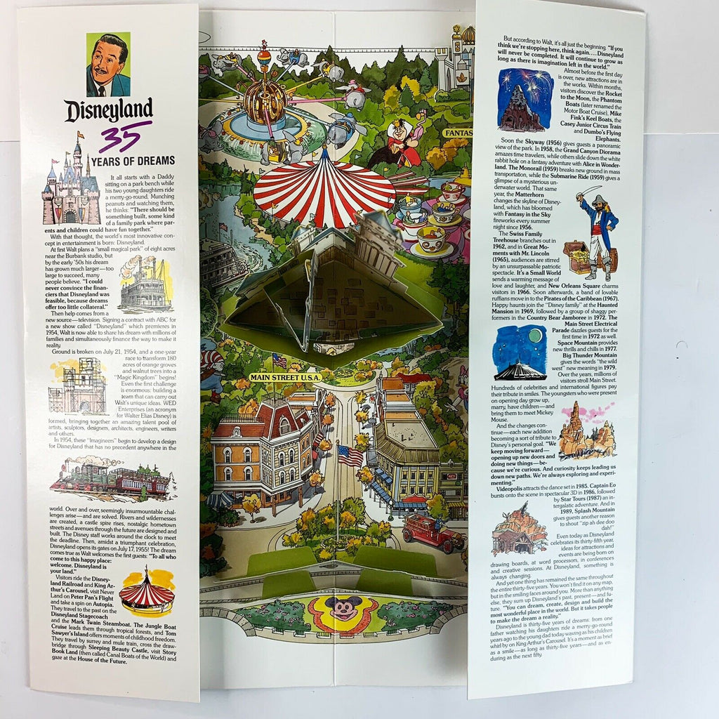 Disneyland Walt Disney's Magic Kindom 35th Anniversary Pop-Up Map Of The Park