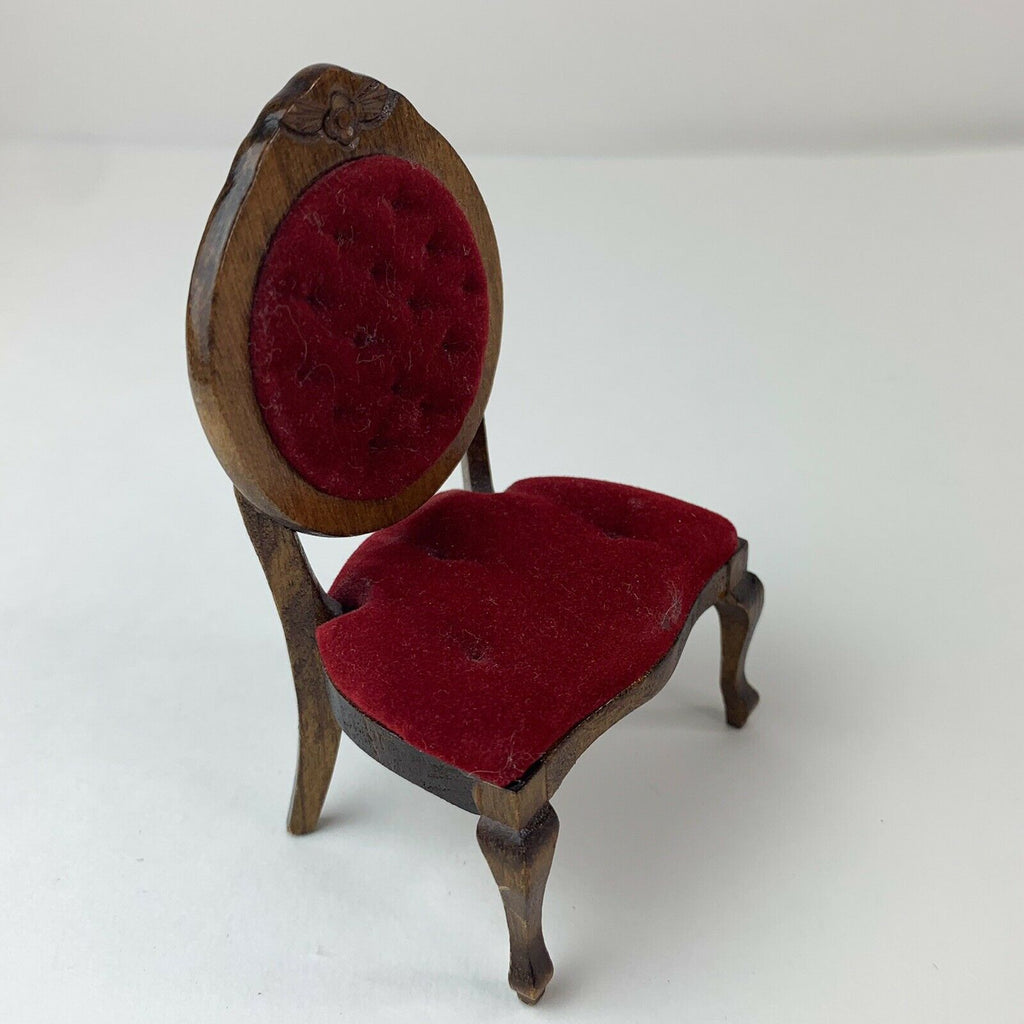 Dollhouse Miniature Furniture Burgundy Velvet Fabric Wood Chair