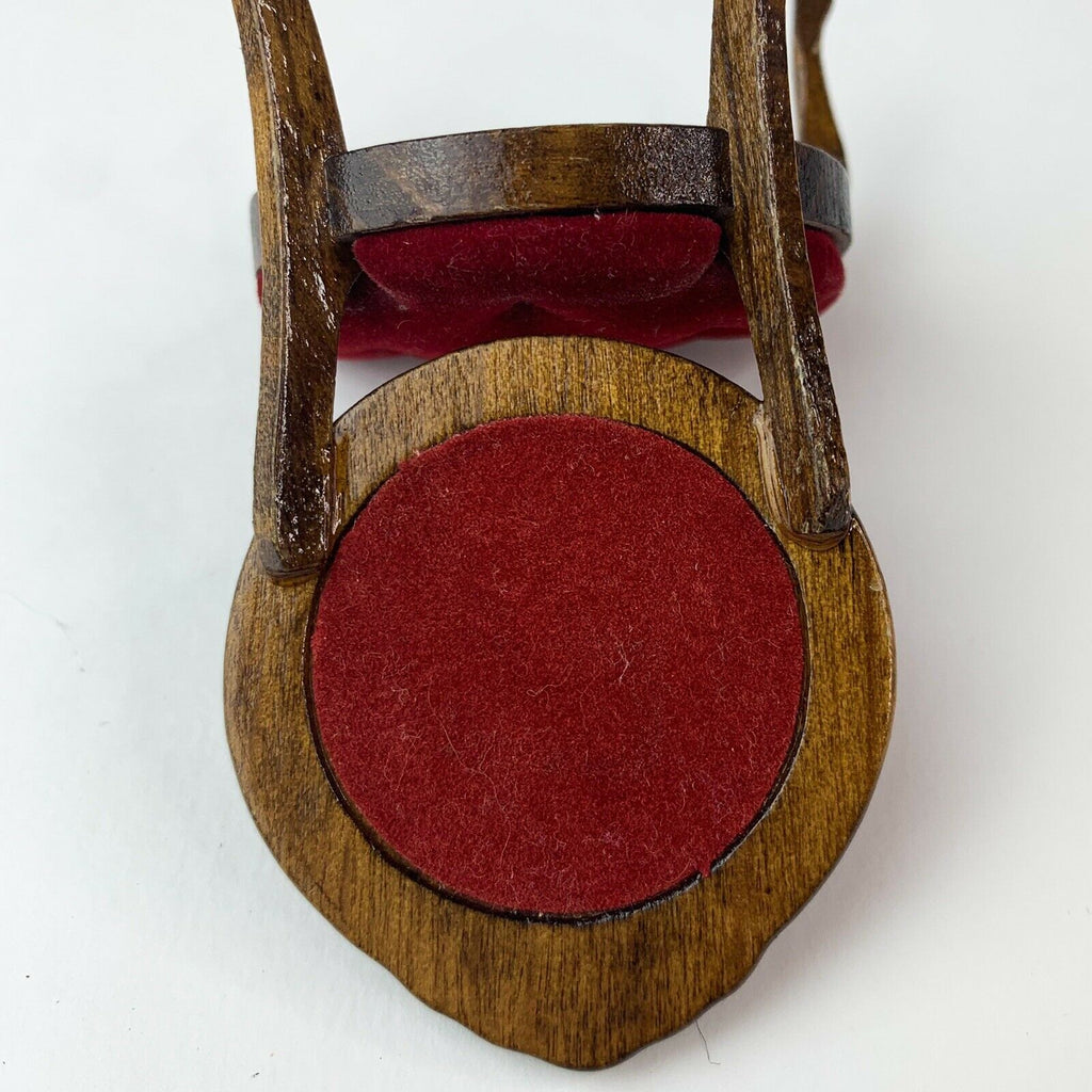 Dollhouse Miniature Furniture Burgundy Velvet Fabric Wood Chair