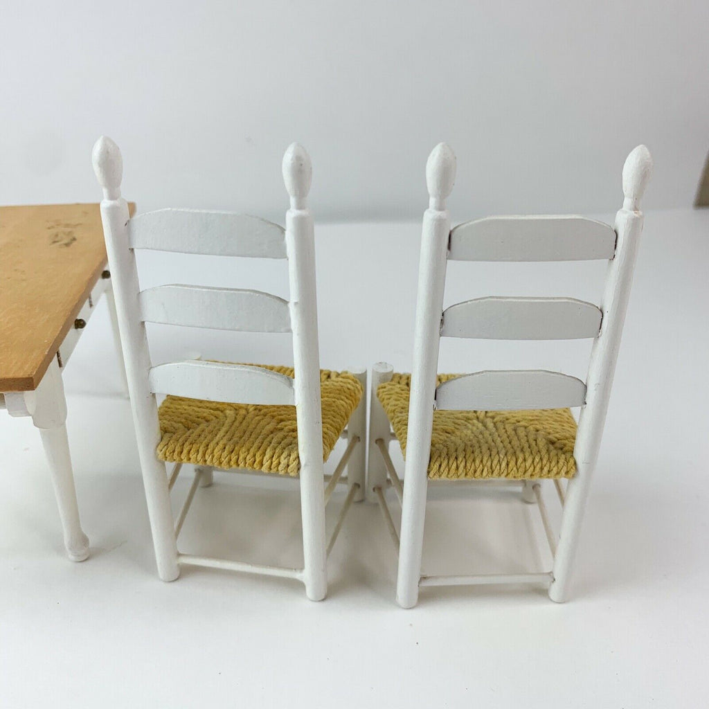 Dollhouse Miniature Kitchen Furniture White Wood Dining Table 2 Chairs