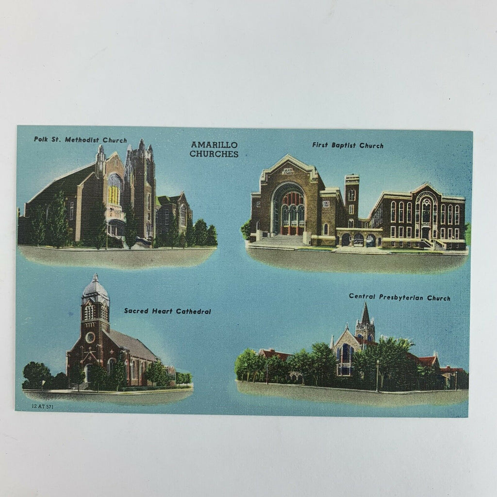 Amarillo Texas AMARILLO CHURCHES 4 Building Views Linen Postcard