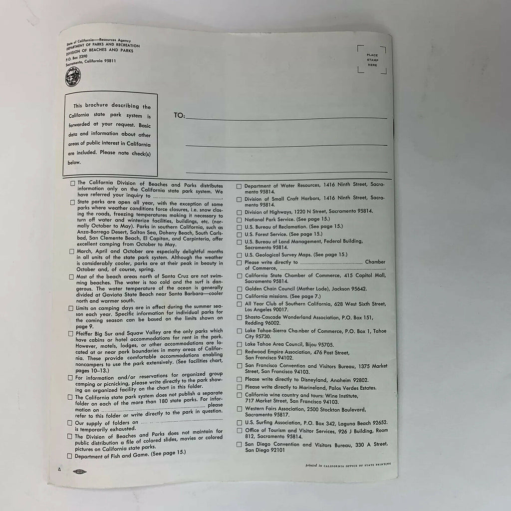 Vintage California State Park System Info and Map