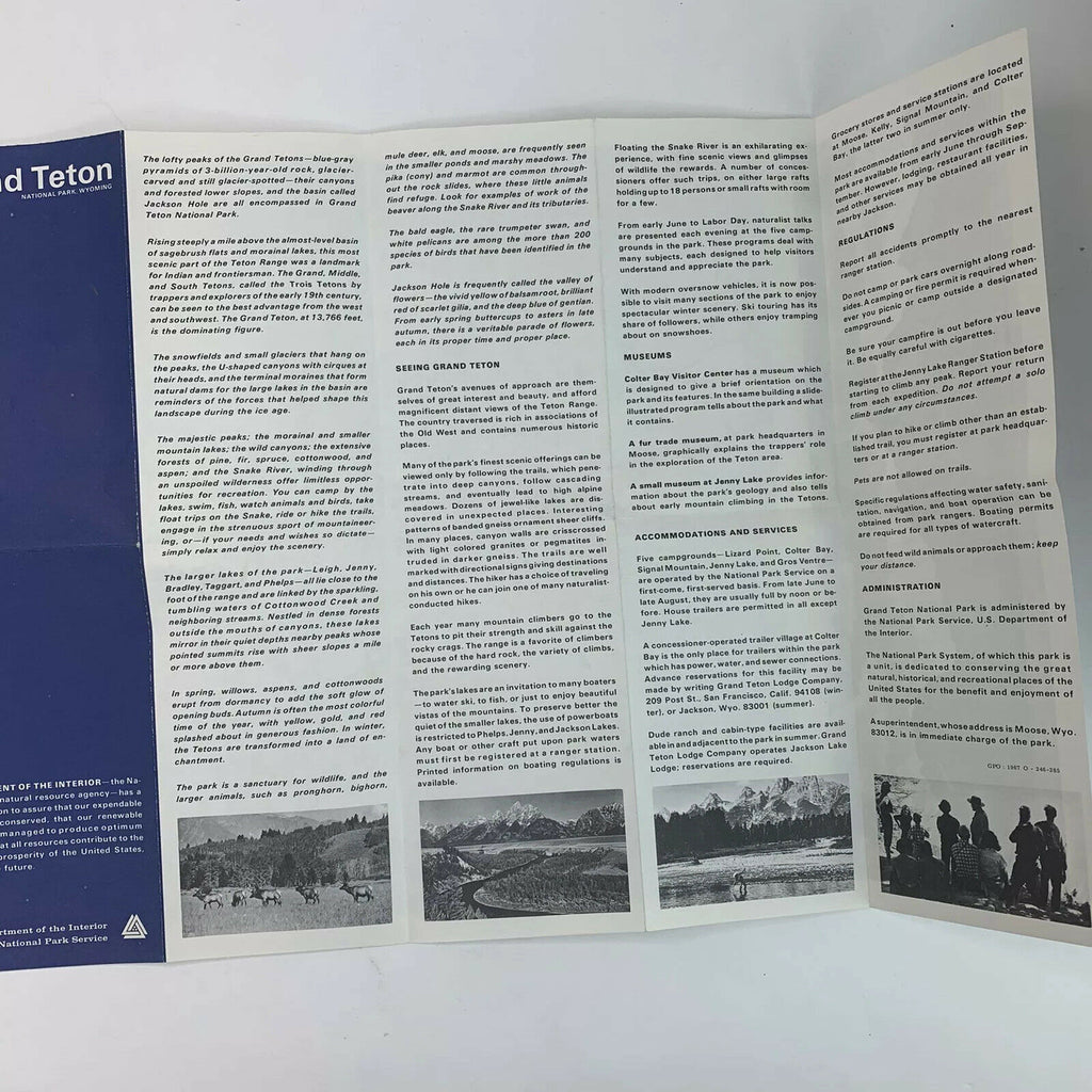 Vintage Grand Teton National Park Map and Guide Brochure 1967