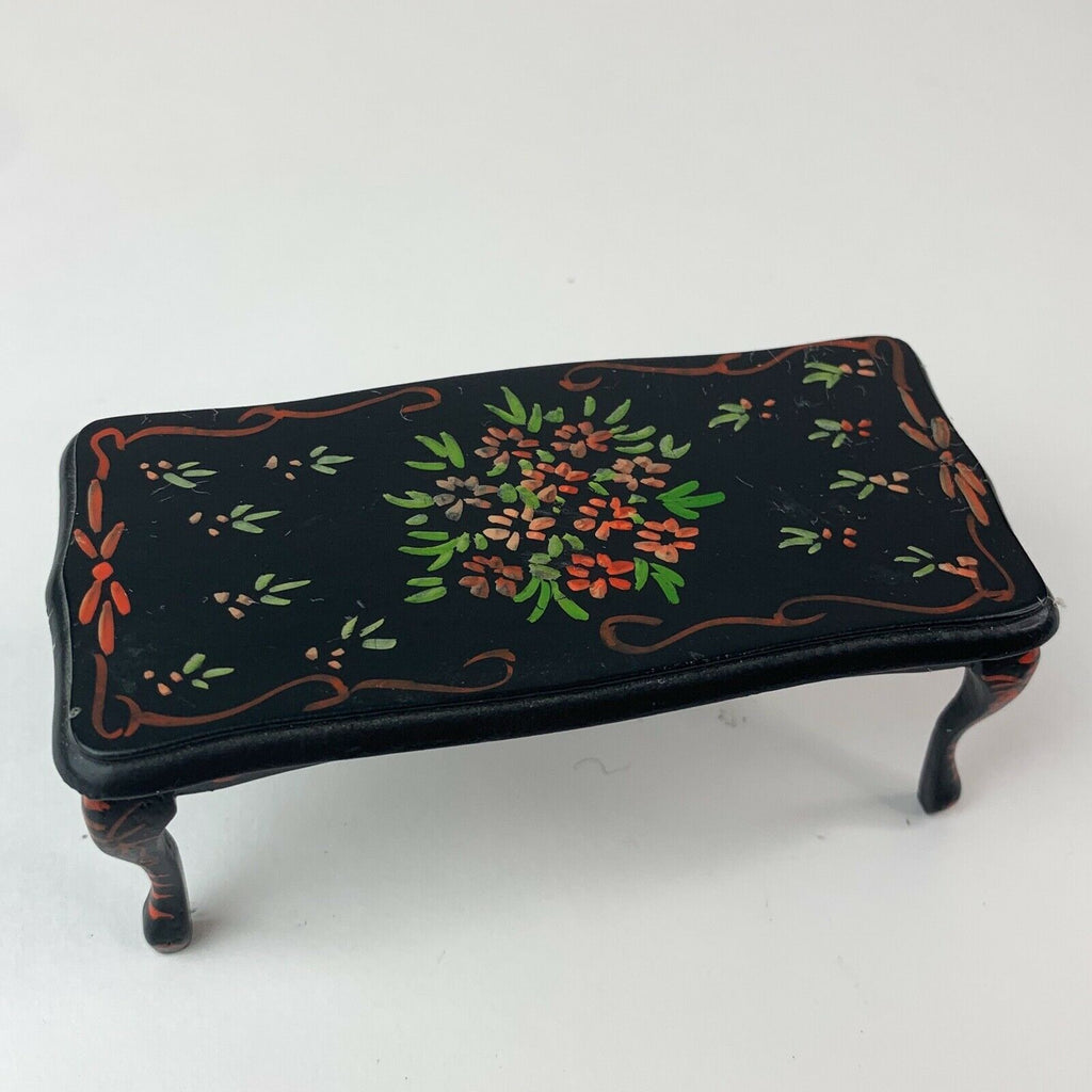 Dollhouse Miniature Black Coffee Table Hand Painted Floral accents