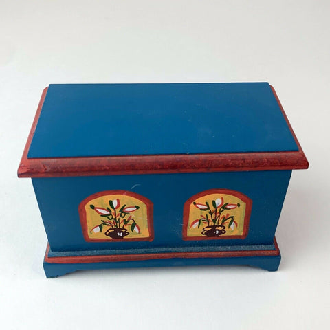 Wooden Dollhouse Furniture Blue Trunk Blanket Storage