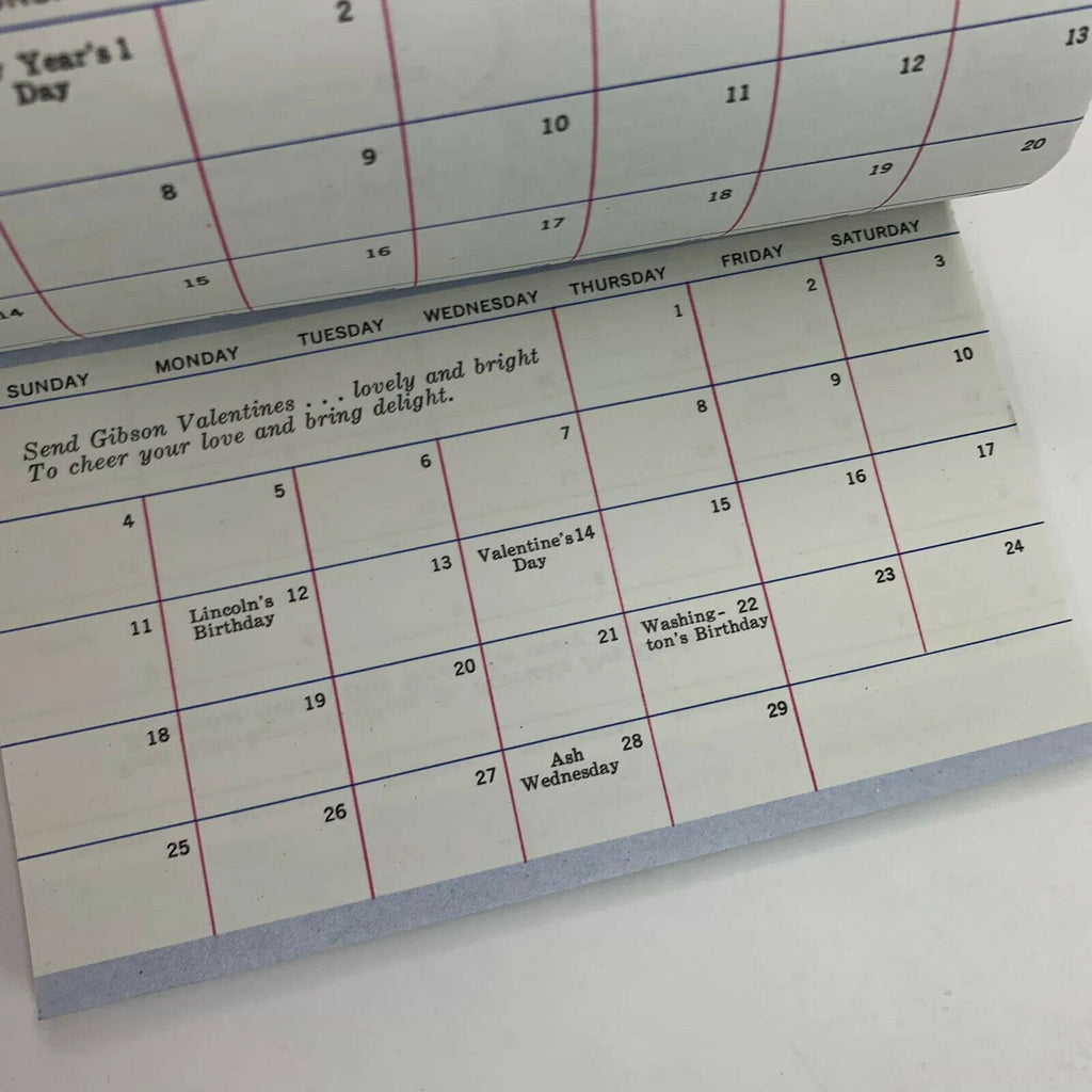 Vintage 1968 Calendar Gibson Remembranace Book USA