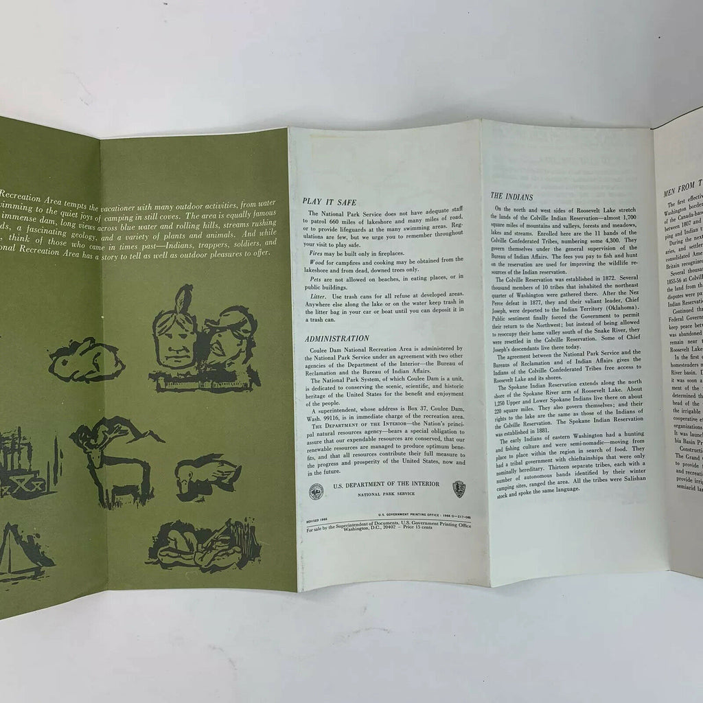 Coulee Dam Washington National Receration Area Map and Guide Brochure 1966