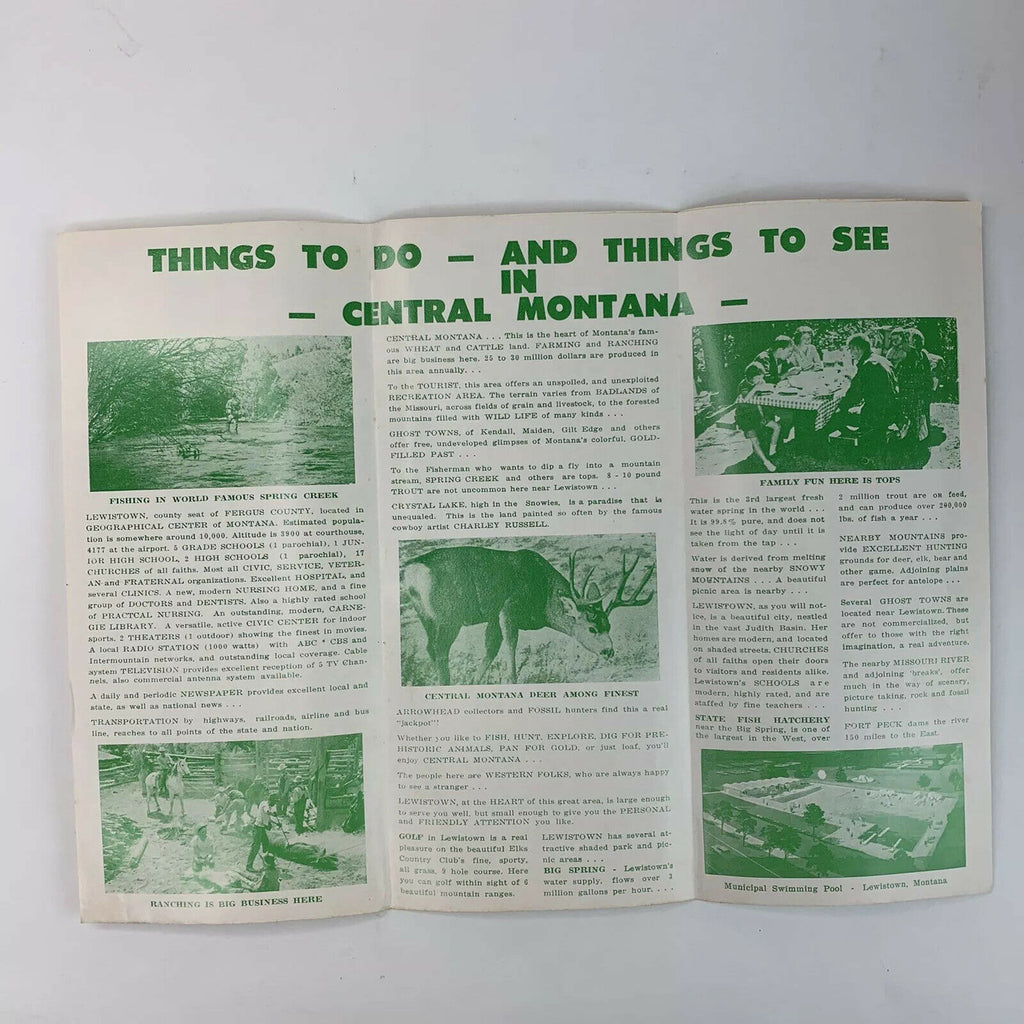 Vintage Lewistown and Central Montana Travel Brochure Map Recreation Hunting