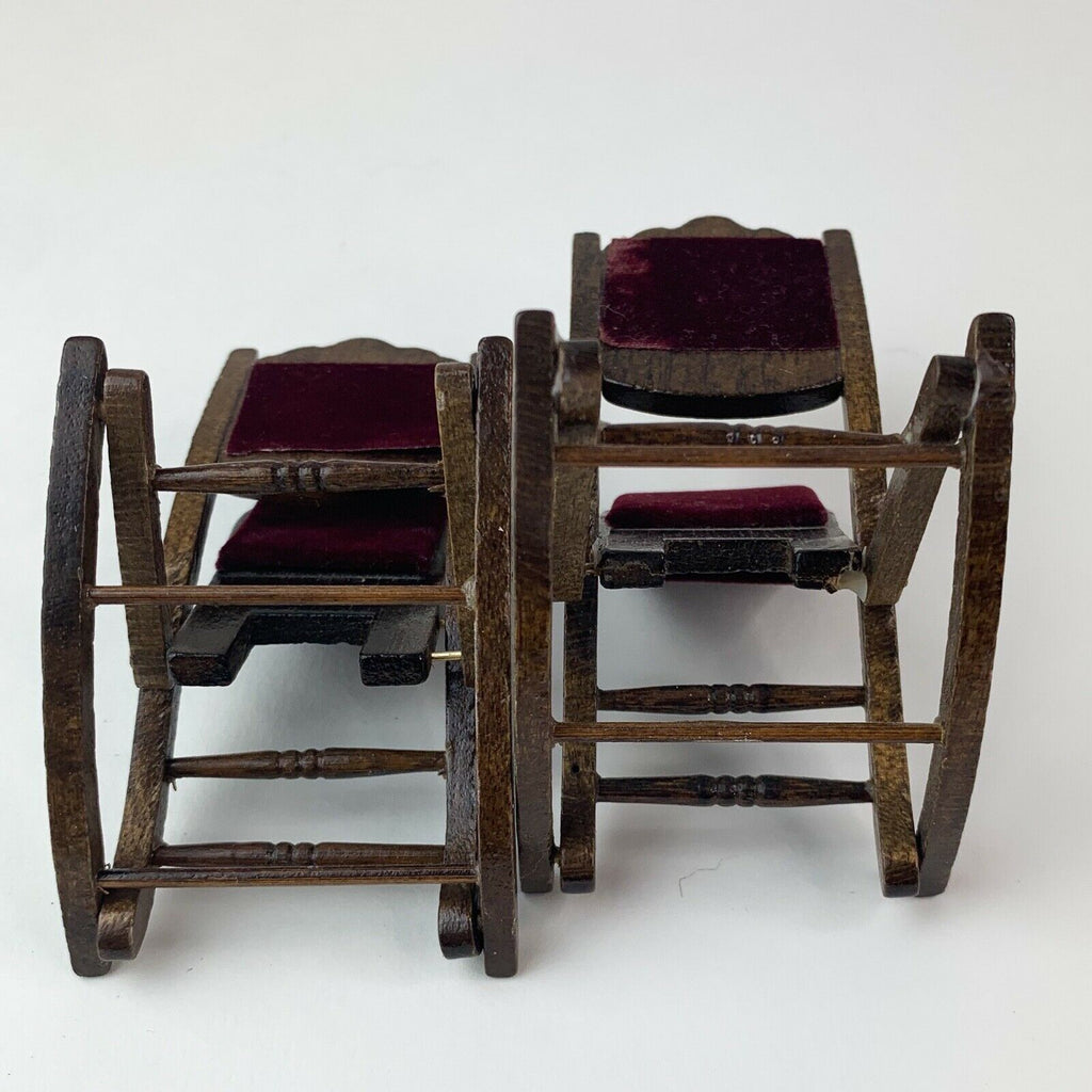 Folding Wood Rocking Chair Dollhouse Miniature Burgundy Crush Felt Chairs