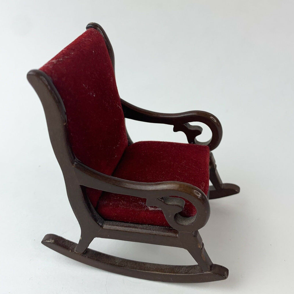 Dollhouse Miniature Burgundy Crush Felt Wood Rocking Chair