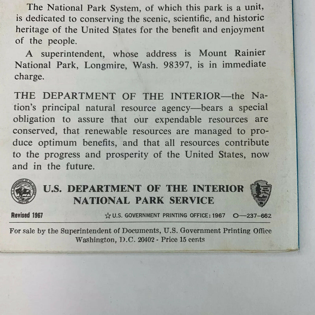 Vintage Mt. Rainier National Park Map and Guide 1966