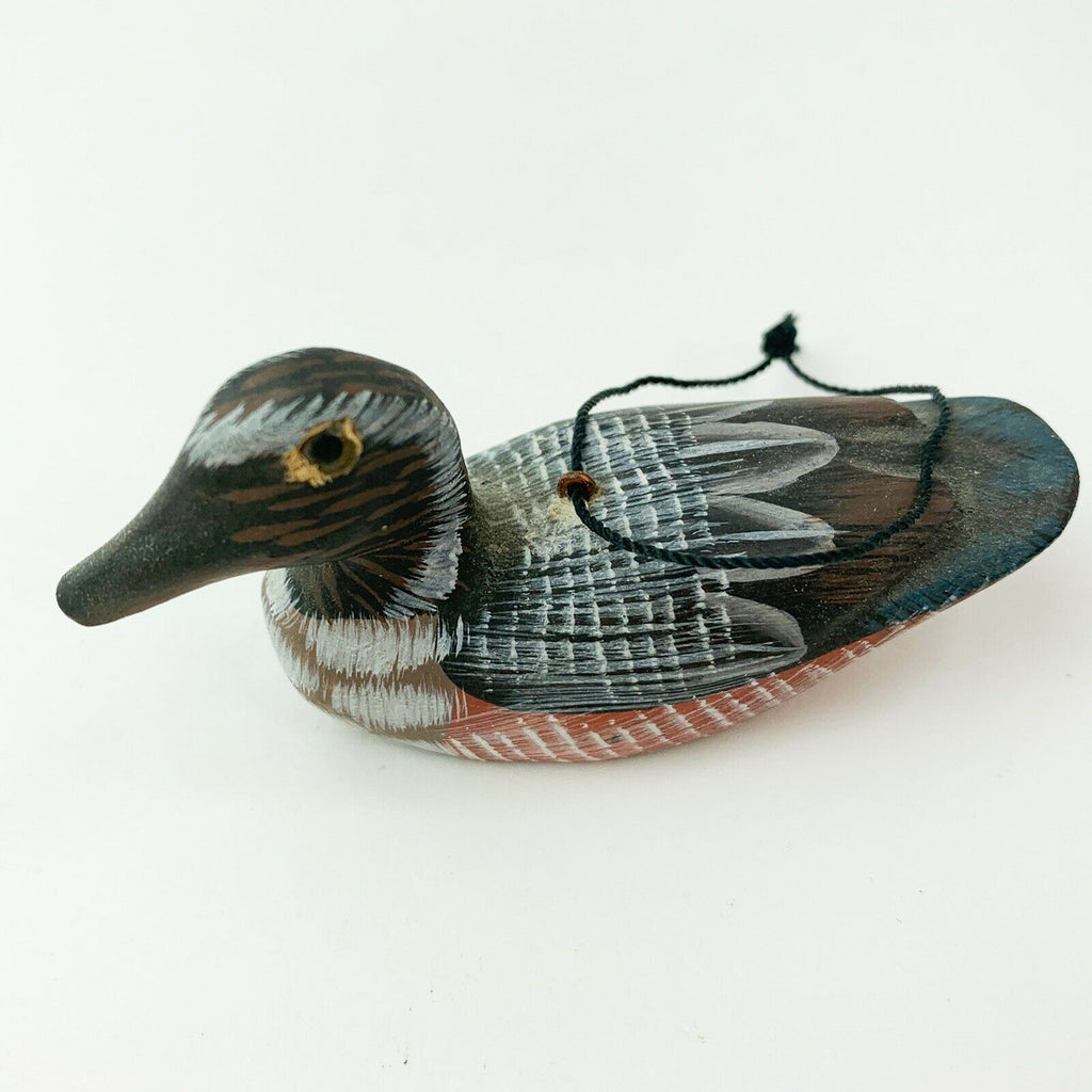 Mini Duck Miniature Wooden Decoy Hand Carved Bird Ornament Figurine