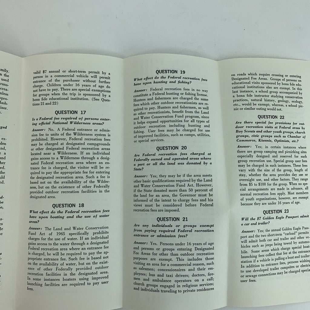 1967 Questions and Answers on the Golden Eagle Passport Outdoor Recreation Fees