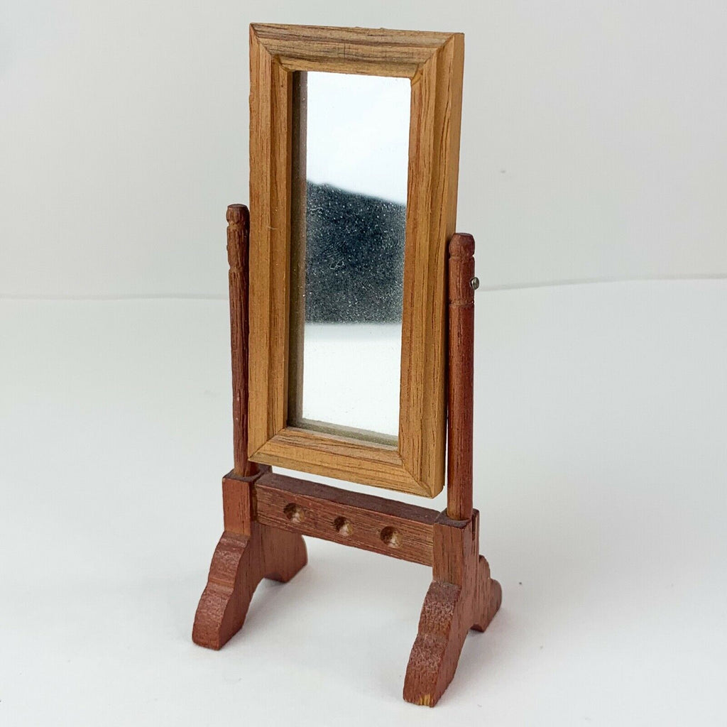 Dollhouse Miniature Wood Wooden Standing Mirror Decoration