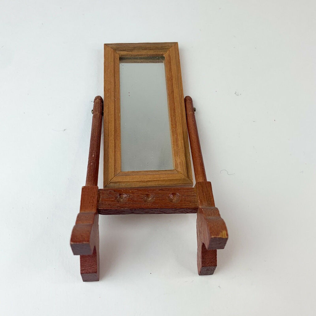Dollhouse Miniature Wood Wooden Standing Mirror Decoration