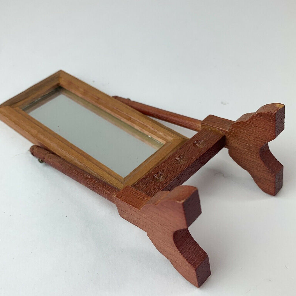 Dollhouse Miniature Wood Wooden Standing Mirror Decoration