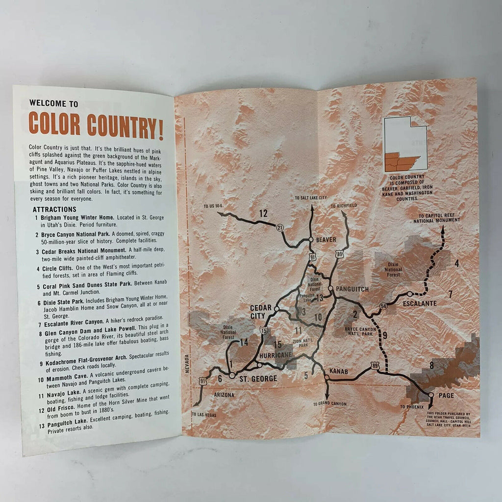 Utah's Color Country Brochure Tourist Map Attraction Brochure