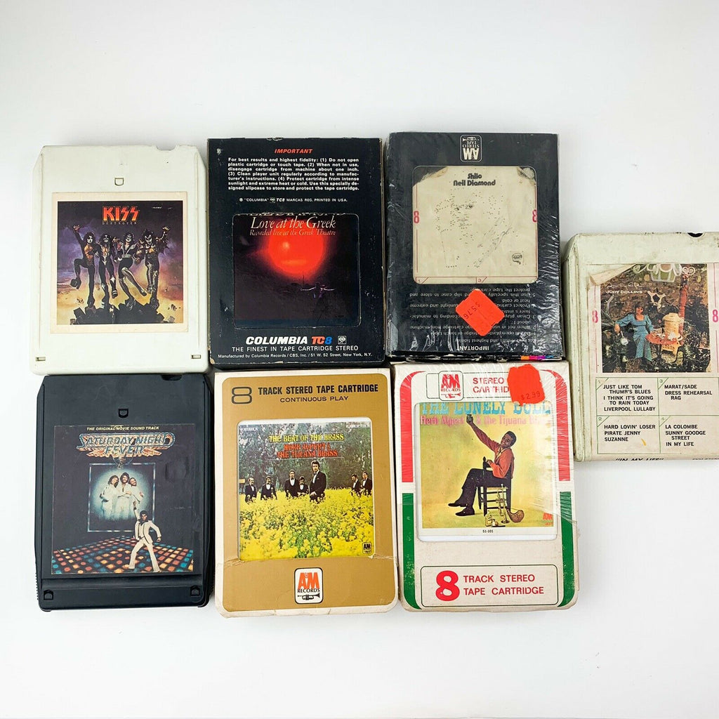 8 Track Tape Mixed Music Movie Lot 7 Kiss Neil Diamond Judy Collins Night Fever