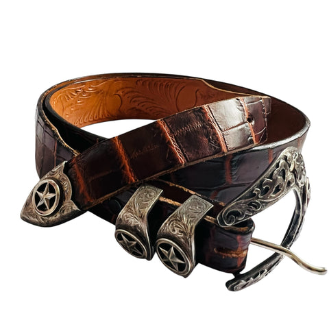 Vintage Texas Star William Stanton Sterling Buckle Belt