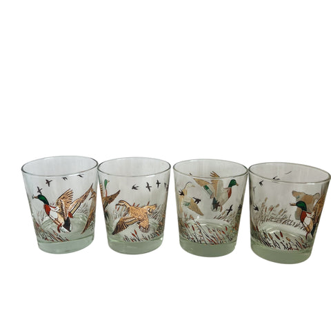Vintage Libbey Wild Game Birds Low Ball Drinking Glasses Set of 4