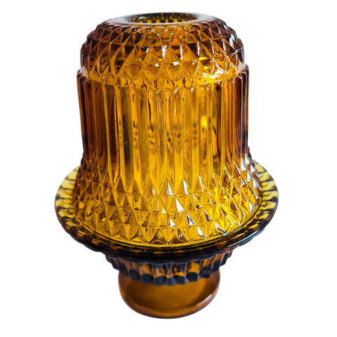 Vintage Indiana Glass Amber Tea Light Holder Fairy Lamp