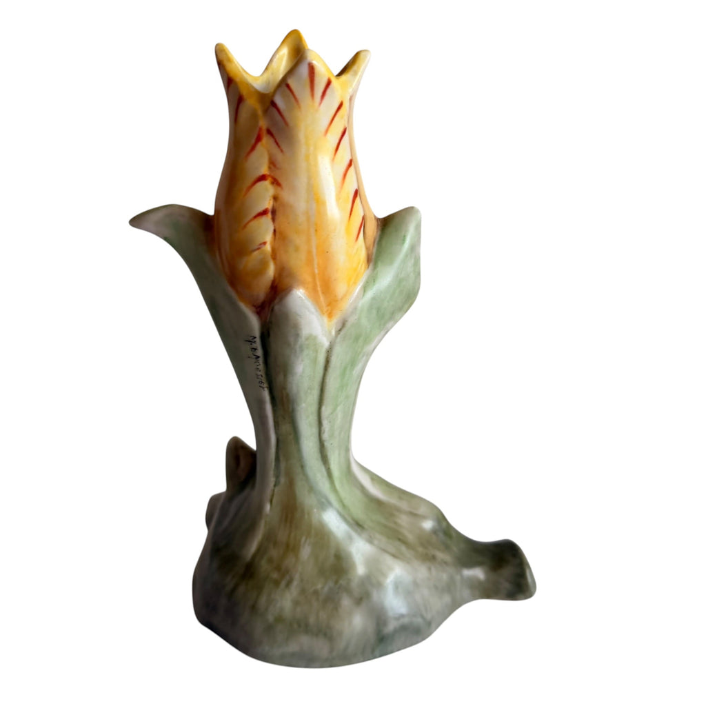 Vintage Hand Painted Yellow Tulip Ceramic Sculpture Candle Holder