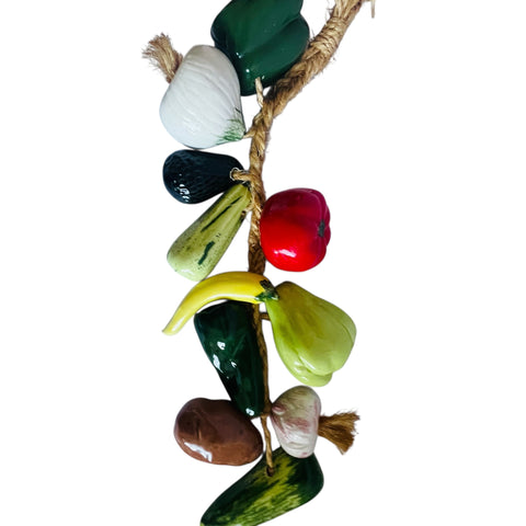 Vintage Ceramic Vegetables On Braided Rope 11 Pieces Hanging Decor Garland