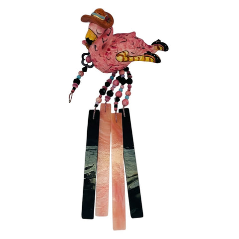 Vintage Pink Flamingo Wind Chime Wall Hanging