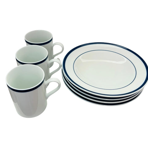 Williams Sonoma Brasserie Blue Dinner Plates Set of 4 & 3 Cups