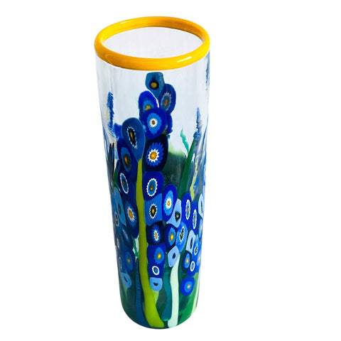 Mad Art Clear Blue Flower Cylinder Signed Vase